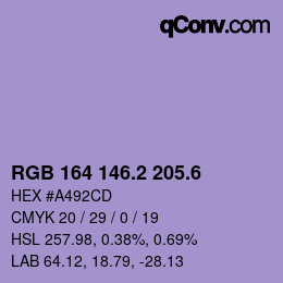 カラーコード: RGB 164 146.2 205.6 | qconv.com