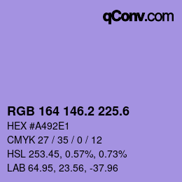カラーコード: RGB 164 146.2 225.6 | qconv.com