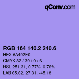 カラーコード: RGB 164 146.2 240.6 | qconv.com