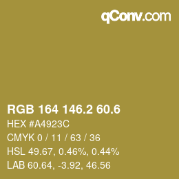 カラーコード: RGB 164 146.2 60.6 | qconv.com