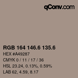 カラーコード: RGB 164 146.6 135.6 | qconv.com