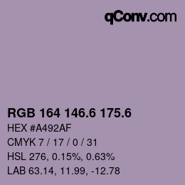 カラーコード: RGB 164 146.6 175.6 | qconv.com