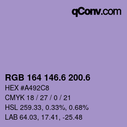 カラーコード: RGB 164 146.6 200.6 | qconv.com