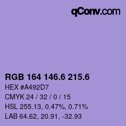 カラーコード: RGB 164 146.6 215.6 | qconv.com