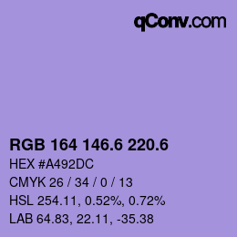 カラーコード: RGB 164 146.6 220.6 | qconv.com