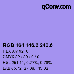 カラーコード: RGB 164 146.6 240.6 | qconv.com
