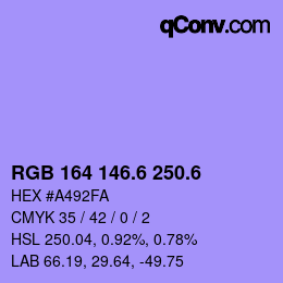 カラーコード: RGB 164 146.6 250.6 | qconv.com