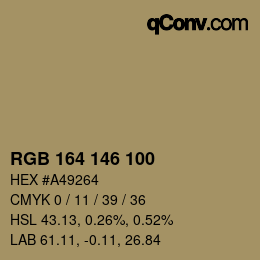 Color code: RGB 164 146 100 | qconv.com