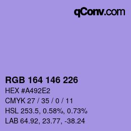 Color code: RGB 164 146 226 | qconv.com