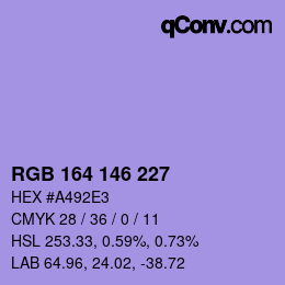 Código de color: RGB 164 146 227 | qconv.com