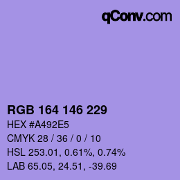 カラーコード: RGB 164 146 229 | qconv.com