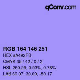 Color code: RGB 164 146 251 | qconv.com