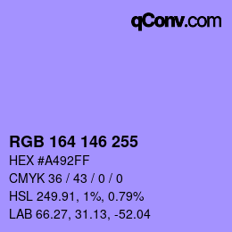 Color code: RGB 164 146 255 | qconv.com