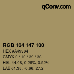 Color code: RGB 164 147 100 | qconv.com