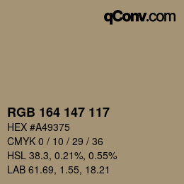 Color code: RGB 164 147 117 | qconv.com