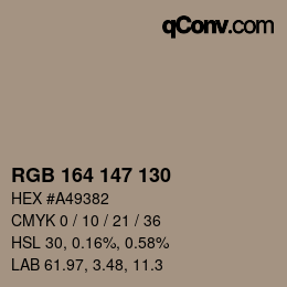 Código de color: RGB 164 147 130 | qconv.com