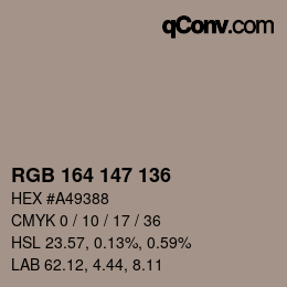 颜色代码: RGB 164 147 136 | qconv.com