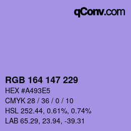 Color code: RGB 164 147 229 | qconv.com
