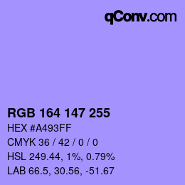Color code: RGB 164 147 255 | qconv.com