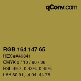 Color code: RGB 164 147 65 | qconv.com