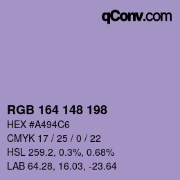 Color code: RGB 164 148 198 | qconv.com