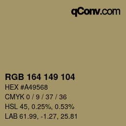 Color code: RGB 164 149 104 | qconv.com