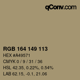 Color code: RGB 164 149 113 | qconv.com