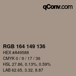 カラーコード: RGB 164 149 136 | qconv.com