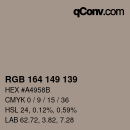 カラーコード: RGB 164 149 139 | qconv.com