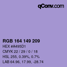Color code: RGB 164 149 209 | qconv.com