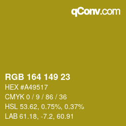 Color code: RGB 164 149 23 | qconv.com