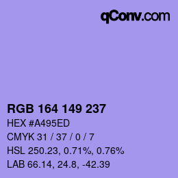 Color code: RGB 164 149 237 | qconv.com