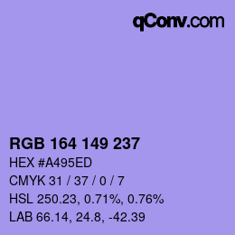 Color code: RGB 164 149 237 | qconv.com