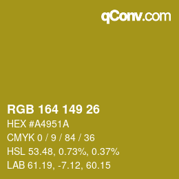 カラーコード: RGB 164 149 26 | qconv.com