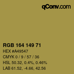Color code: RGB 164 149 71 | qconv.com