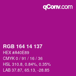 カラーコード: RGB 164 14 137 | qconv.com