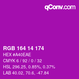 Color code: RGB 164 14 174 | qconv.com