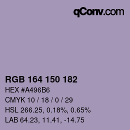 颜色代码: RGB 164 150 182 | qconv.com