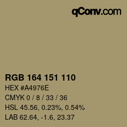 Color code: RGB 164 151 110 | qconv.com