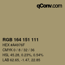 Color code: RGB 164 151 111 | qconv.com