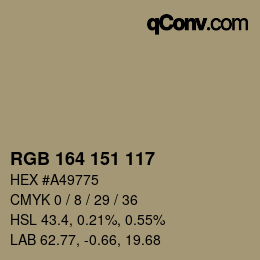 颜色代码: RGB 164 151 117 | qconv.com