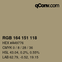 Color code: RGB 164 151 118 | qconv.com