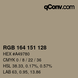 Color code: RGB 164 151 128 | qconv.com