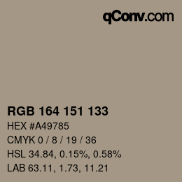 Color code: RGB 164 151 133 | qconv.com