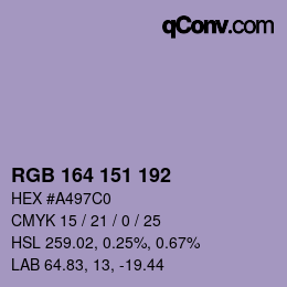 Color code: RGB 164 151 192 | qconv.com