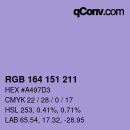 颜色代码: RGB 164 151 211 | qconv.com