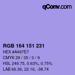 Color code: RGB 164 151 231 | qconv.com