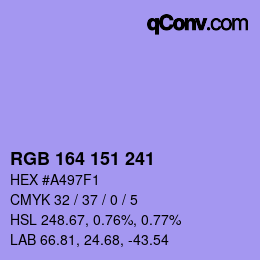 カラーコード: RGB 164 151 241 | qconv.com