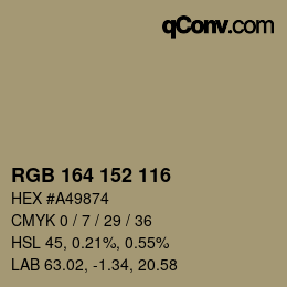 Color code: RGB 164 152 116 | qconv.com