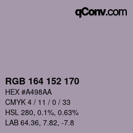 カラーコード: RGB 164 152 170 | qconv.com